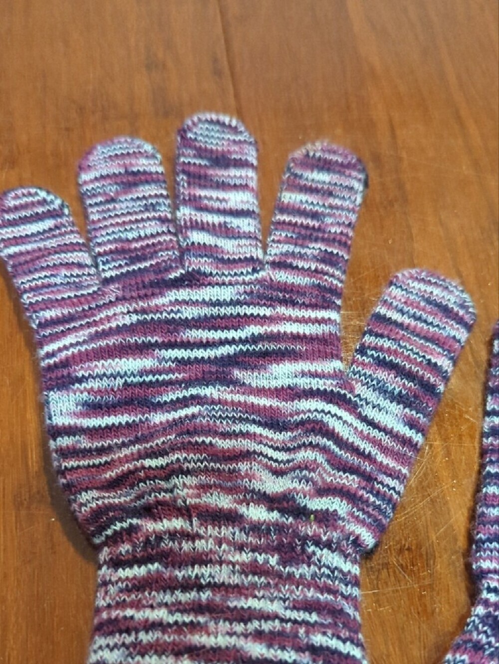 Kids Striped Knit Gloves - Purple & White - Picture 3 of 3